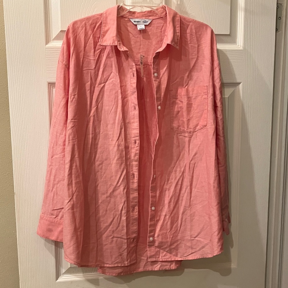 Old Navy Coral Pink Boyfriend Button-Up Shirt